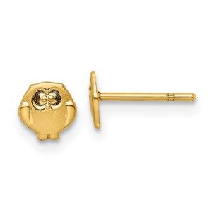 14k Yellow Gold Genuine Children's  Polished & Satin Owl Post Earrings
